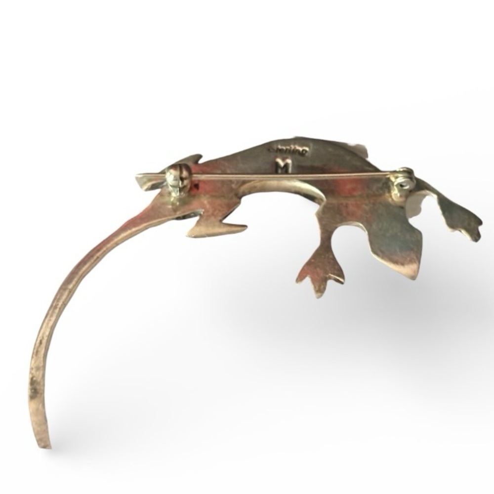 Vintage Navajo Sterling and Blue Lizard Brooch - Picture 2 of 4
